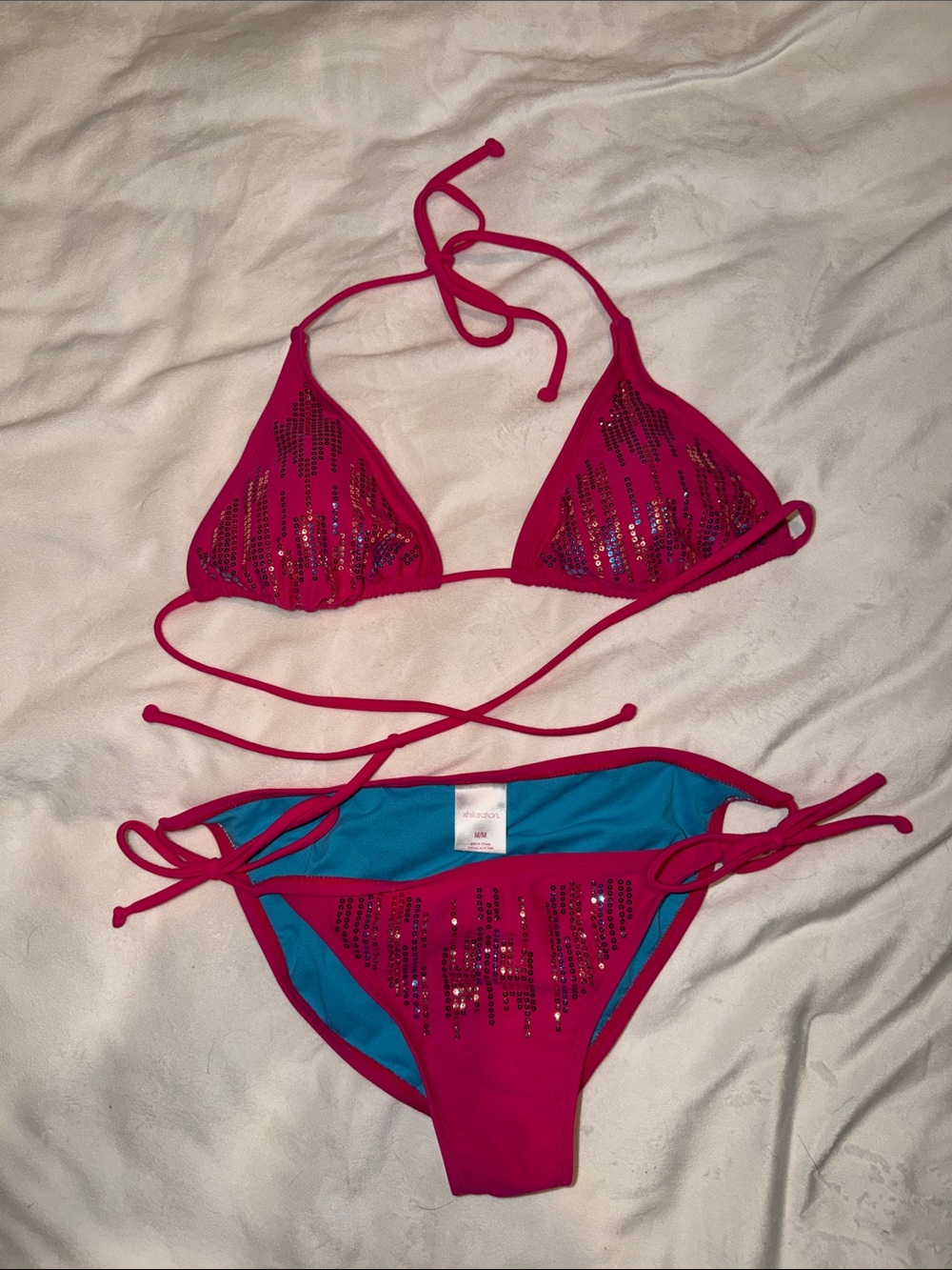 Xhilaration Hot Pink Sequin Triangle Bikini Set